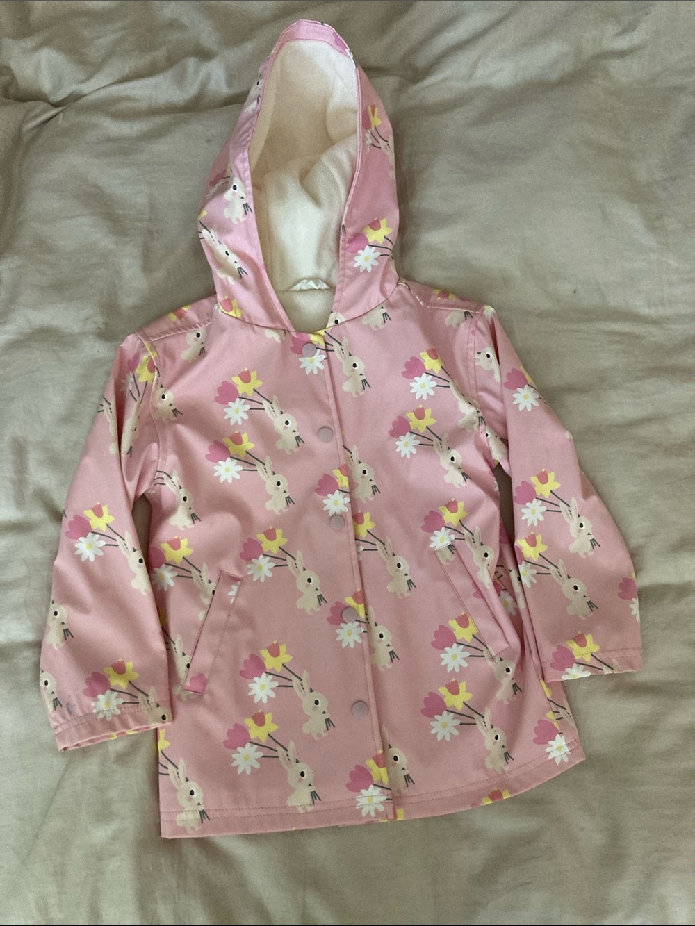 Kids Pink Bunny & Daisy Hooded Raincoat